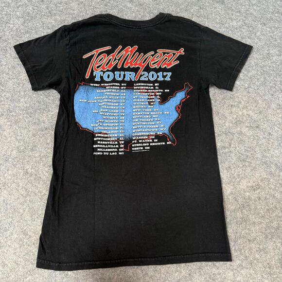 Ted Nugent 2017 "Rocking America Again" Tour Concert Patriotic Graphic Tee  - Picture 2 of 6